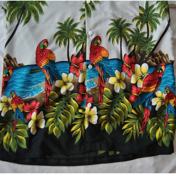 St Kitts Tropical Bird Hawaiian Button Down Shirt - Picture 4 of 9